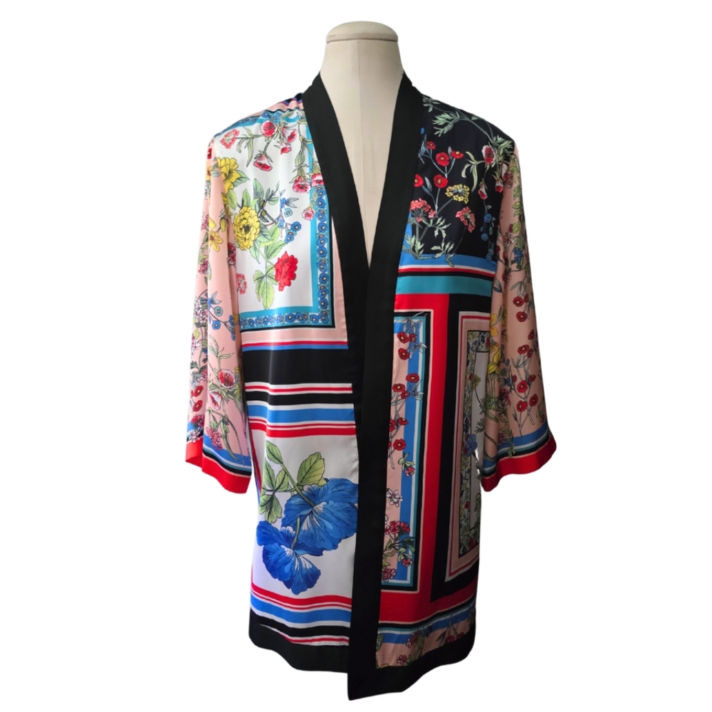 Alice + Olivia Koko Patchwork Kimono Freesia Tile Floral Top Jacket XS/S - Picture 2 of 7